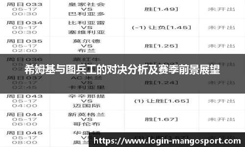 希姆基与图兵工的对决分析及赛季前景展望
